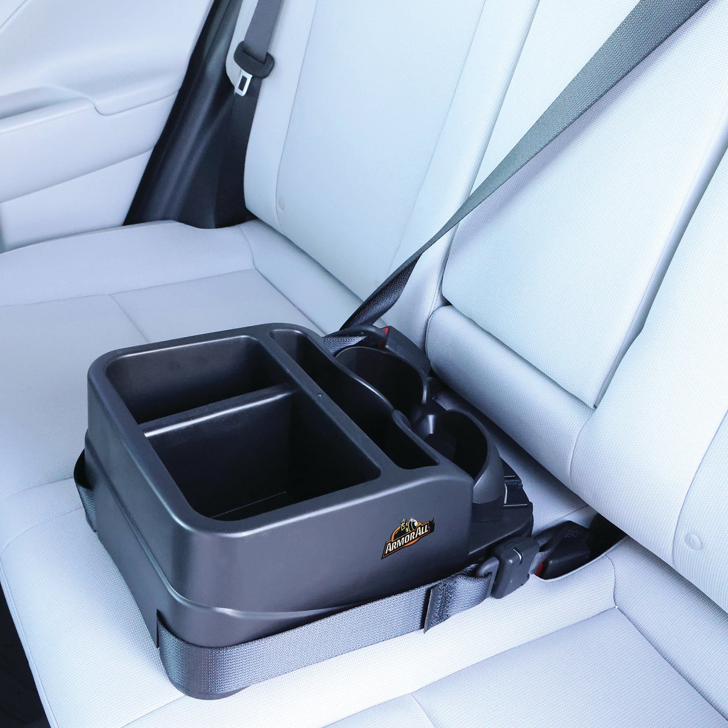 Car Console Organizer, Car Seat Organizer with 2 Adjustable Cup Holders, 3 Large Storage Compartments