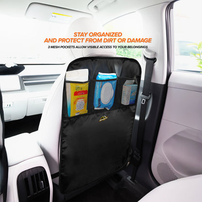 Car Backseat Kick Mat with Storage, Backseat Kick Protector for Kids with 3 Mesh Pockets, Protects from Kicks, Scratches, Scuffs