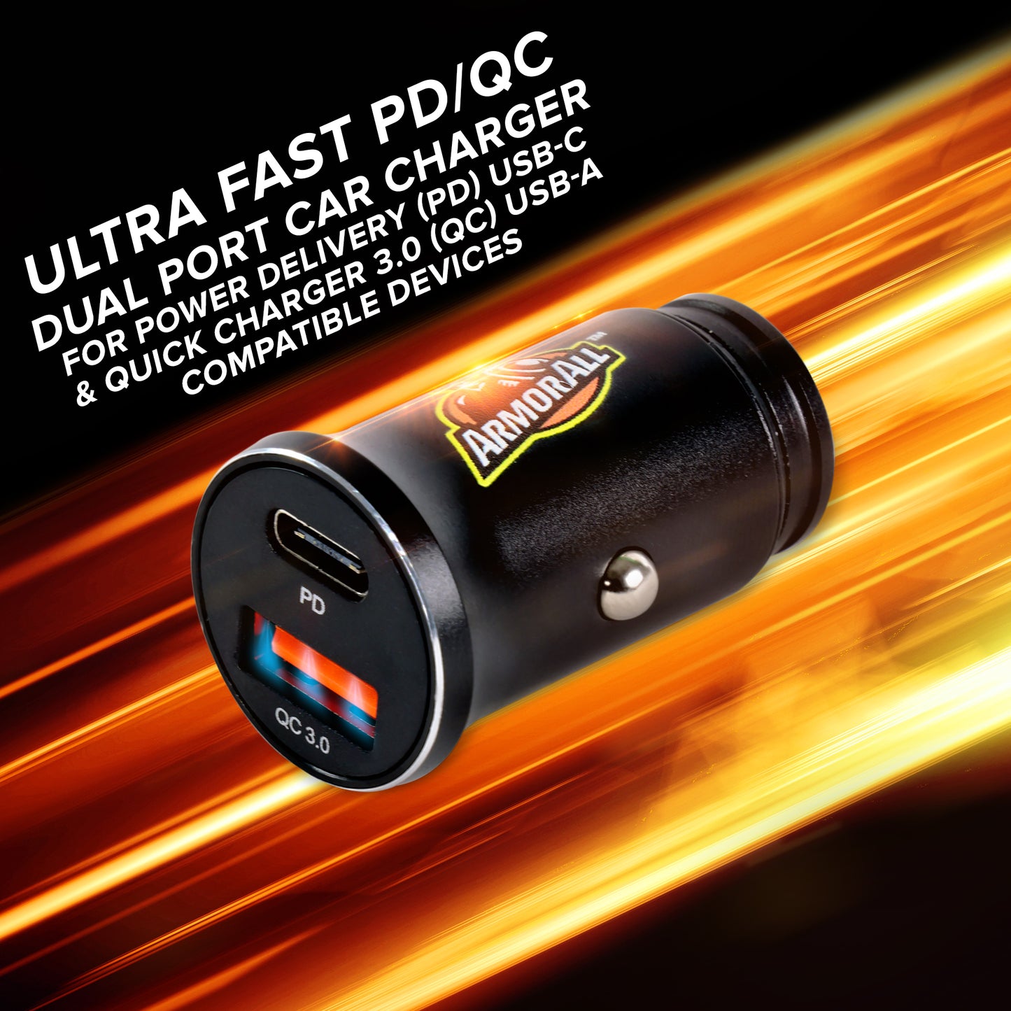 54W Ultra Fast PD QC Dual Port Car Charger, Type C and USB A