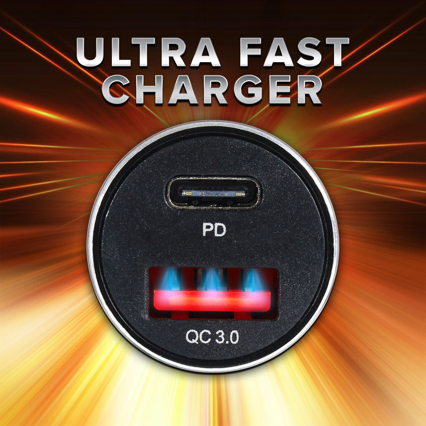 54W Ultra Fast PD QC Dual Port Car Charger, Type C and USB A