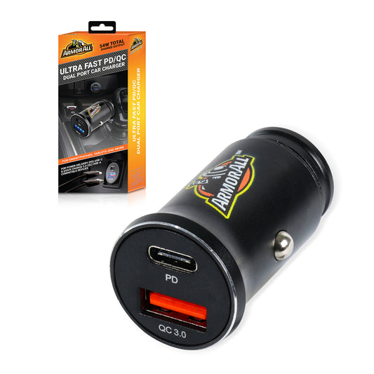54W Ultra Fast PD QC Dual Port Car Charger, Type C and USB A