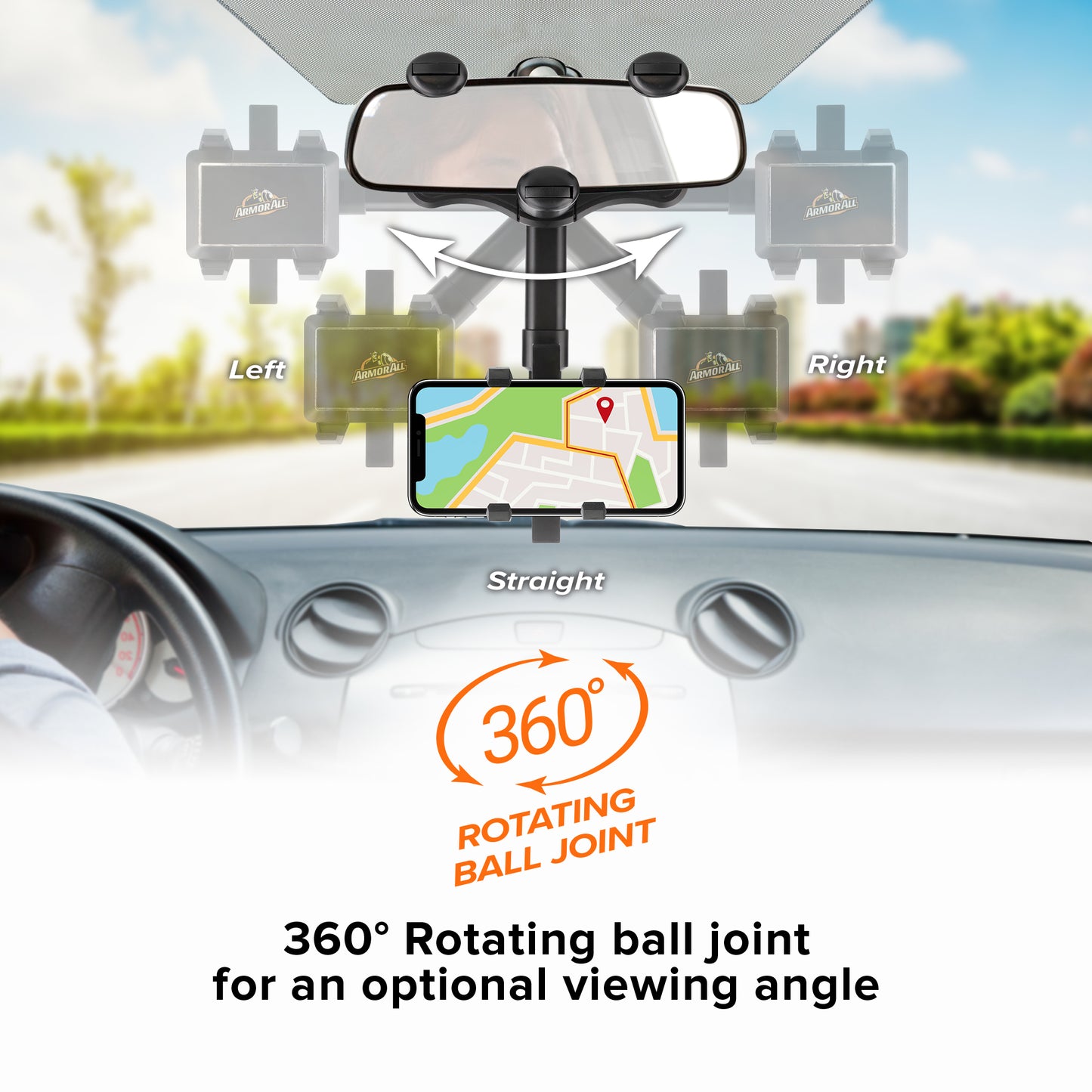 Rear View Mirror Car Phone Mount Holder, 360 degrees