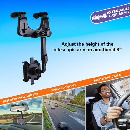 Rear View Mirror Car Phone Mount Holder, 360 degrees