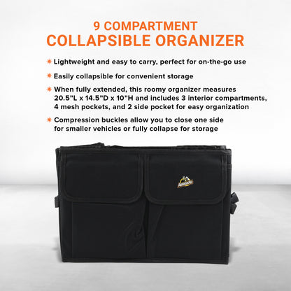 Extra-Large 9 Compartment Collapsable Lightweight Waterproof Trunk Organizer for SUV & Car
