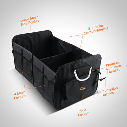 XL Heavy-Duty 8 Compartment Collapsable Waterproof Trunk Organizer for SUV & Car Storage