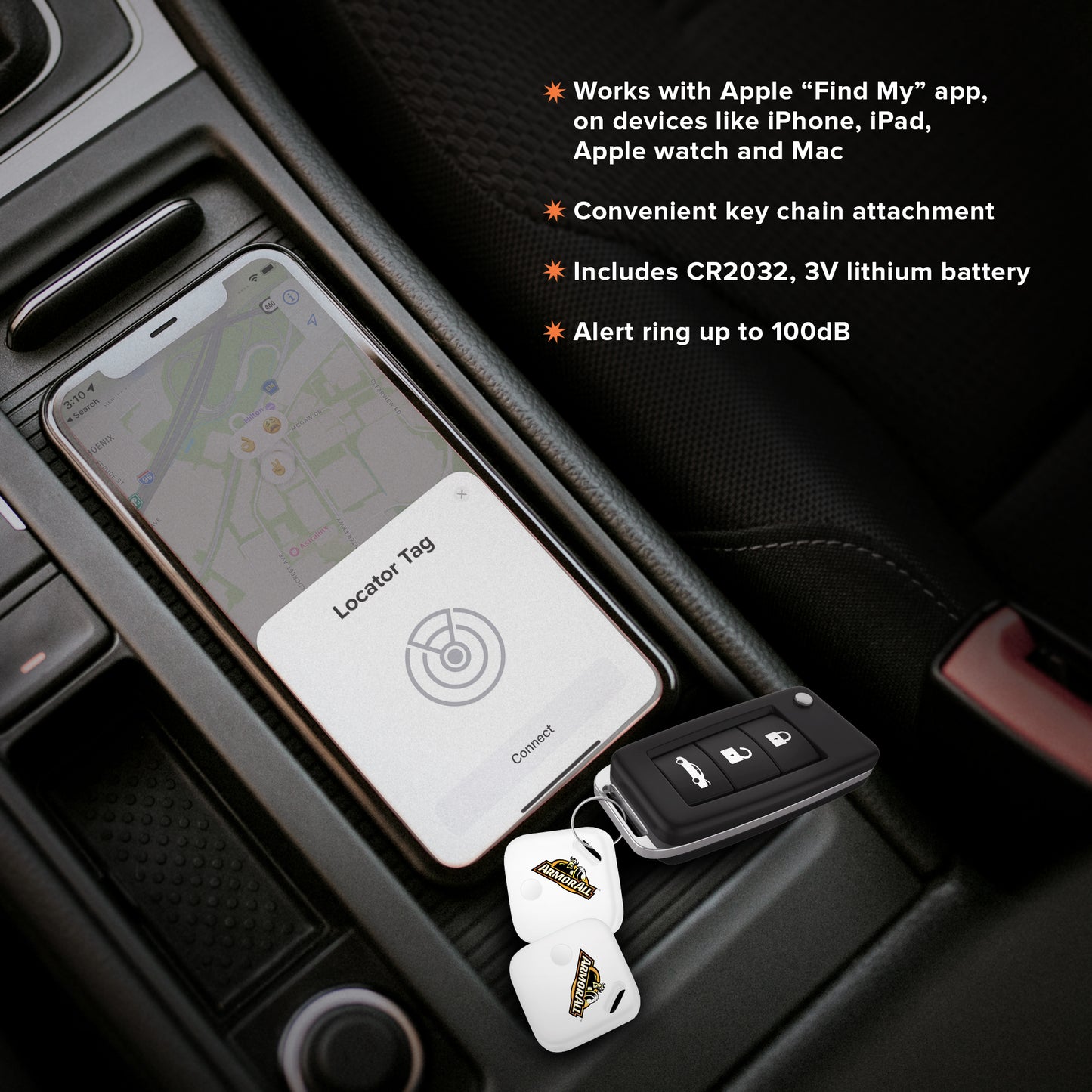 2-Pack Locator Tag Compatible with Apple Find My App (iOS Only), Bluetooth Tracker, 100dB Alert
