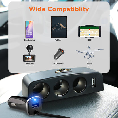 DC Power Station, Charge Up To 5 Devices, 3 12V Ports/Two USB-A Ports