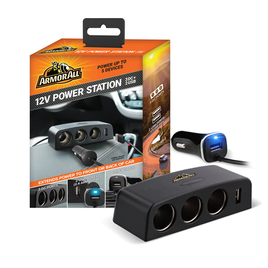 DC Power Station, Charge Up To 5 Devices, 3 12V Ports/Two USB-A Ports