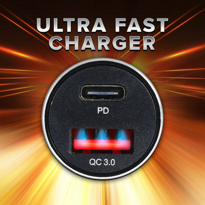 2 Pack Ultra-Fast 54W PD 18W QC Car Charger, Type C and USB A