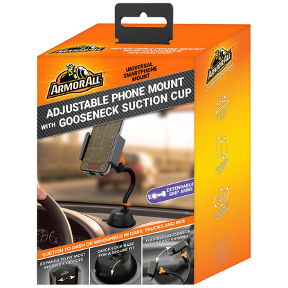 Armor All Universal Smartphone Mount With Gooseneck Suction Cup, Adjustable 360 Degree, Great Hands Free Activity