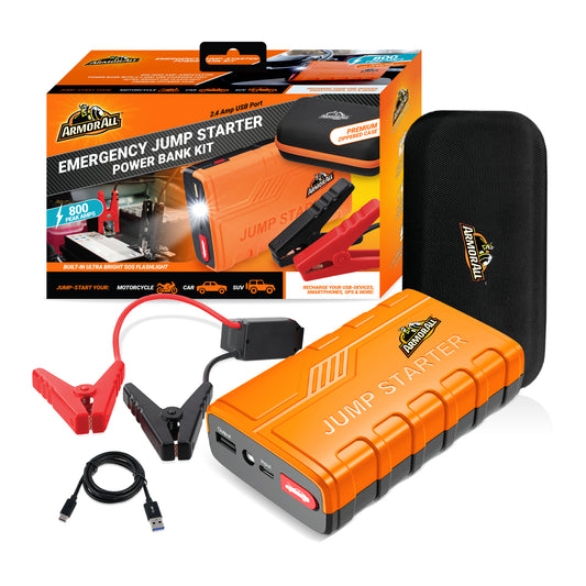 Emergency Jump Starter Power Bank Kit, 800A Peak Amps, Ultra-Bright LED Flashlight
