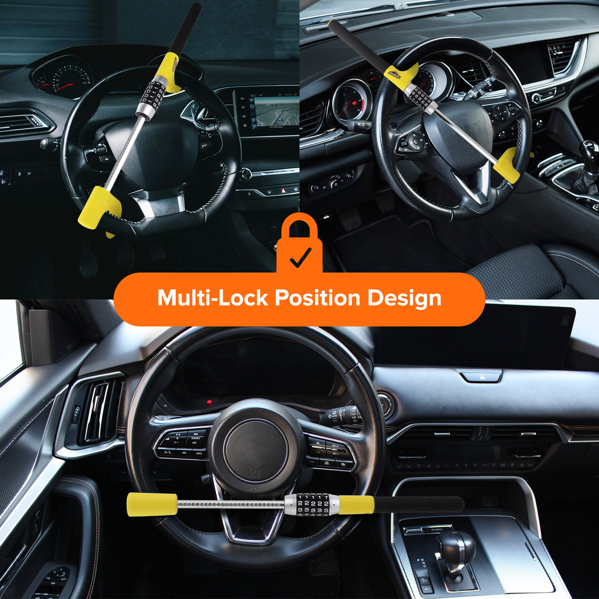 Armor All Combination Steering Wheel Lock, Keyless 5-Digit Anti-Theft Car Security Bar, Universal Fit for Cars