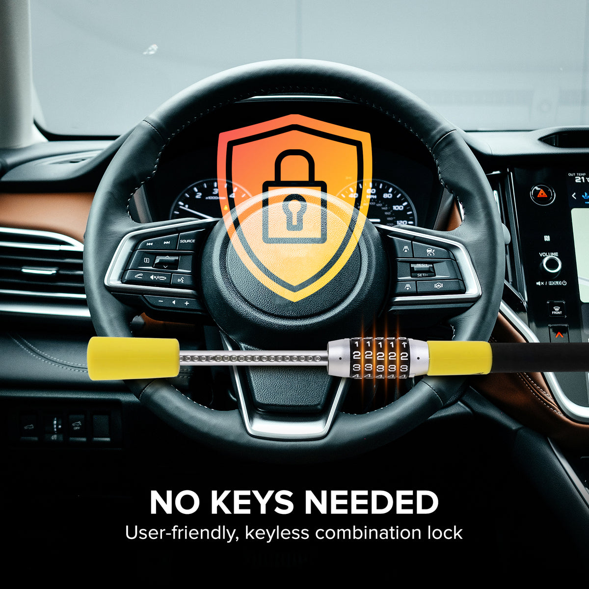 Armor All Combination Steering Wheel Lock, Keyless 5-Digit Anti-Theft Car Security Bar, Universal Fit for Cars