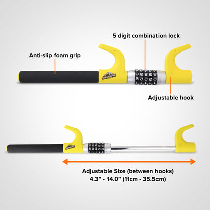 Armor All Combination Steering Wheel Lock, Keyless 5-Digit Anti-Theft Car Security Bar, Universal Fit for Cars