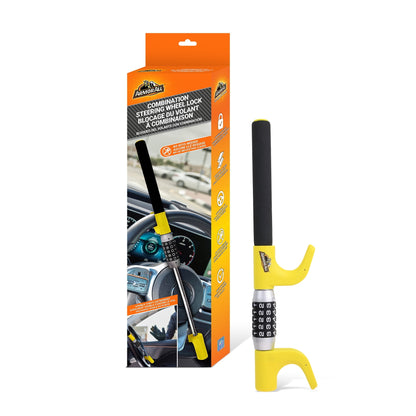 Armor All Combination Steering Wheel Lock, Keyless 5-Digit Anti-Theft Car Security Bar, Universal Fit for Cars