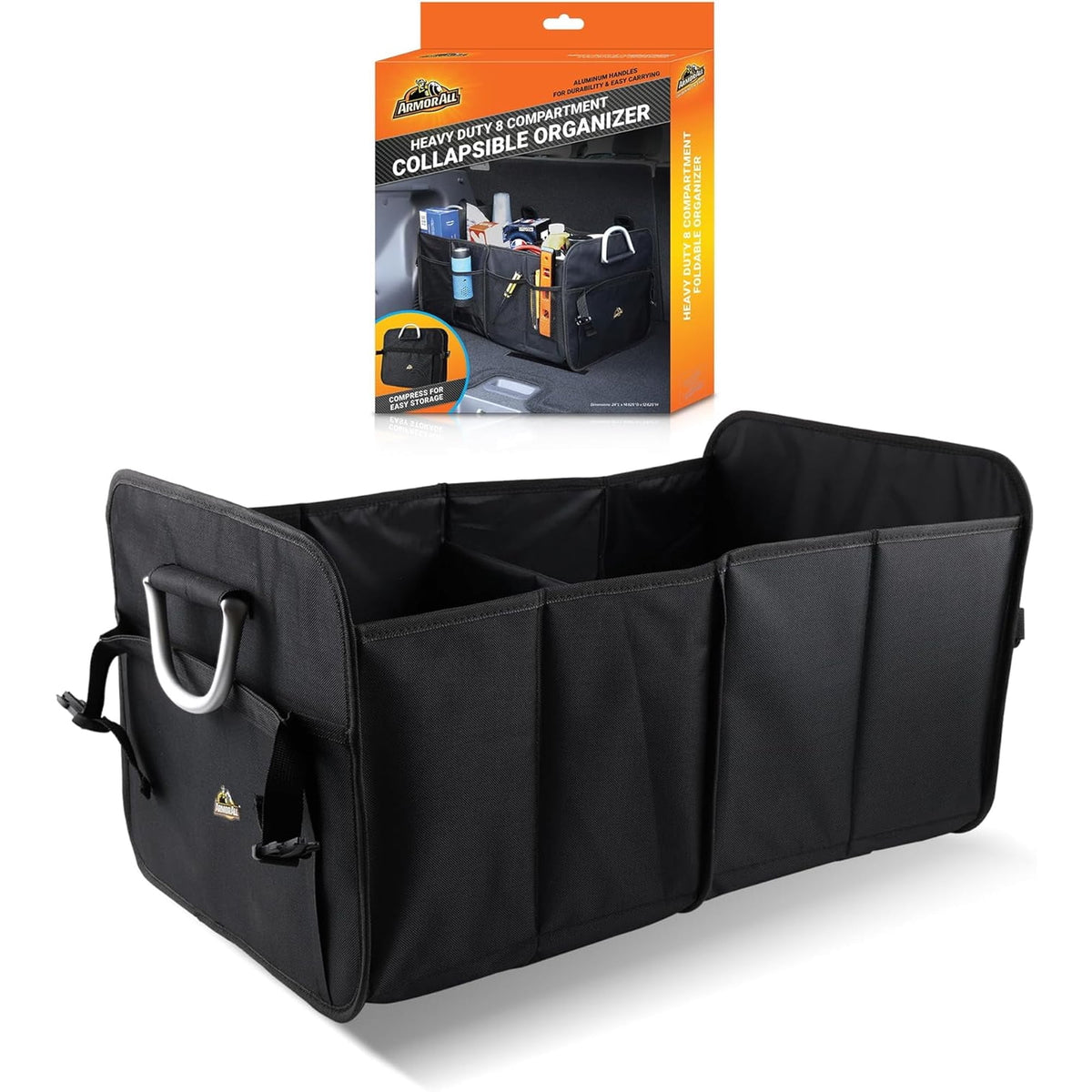 XL Heavy-Duty 8 Compartment Collapsable Waterproof Trunk Organizer for SUV & Car Storage