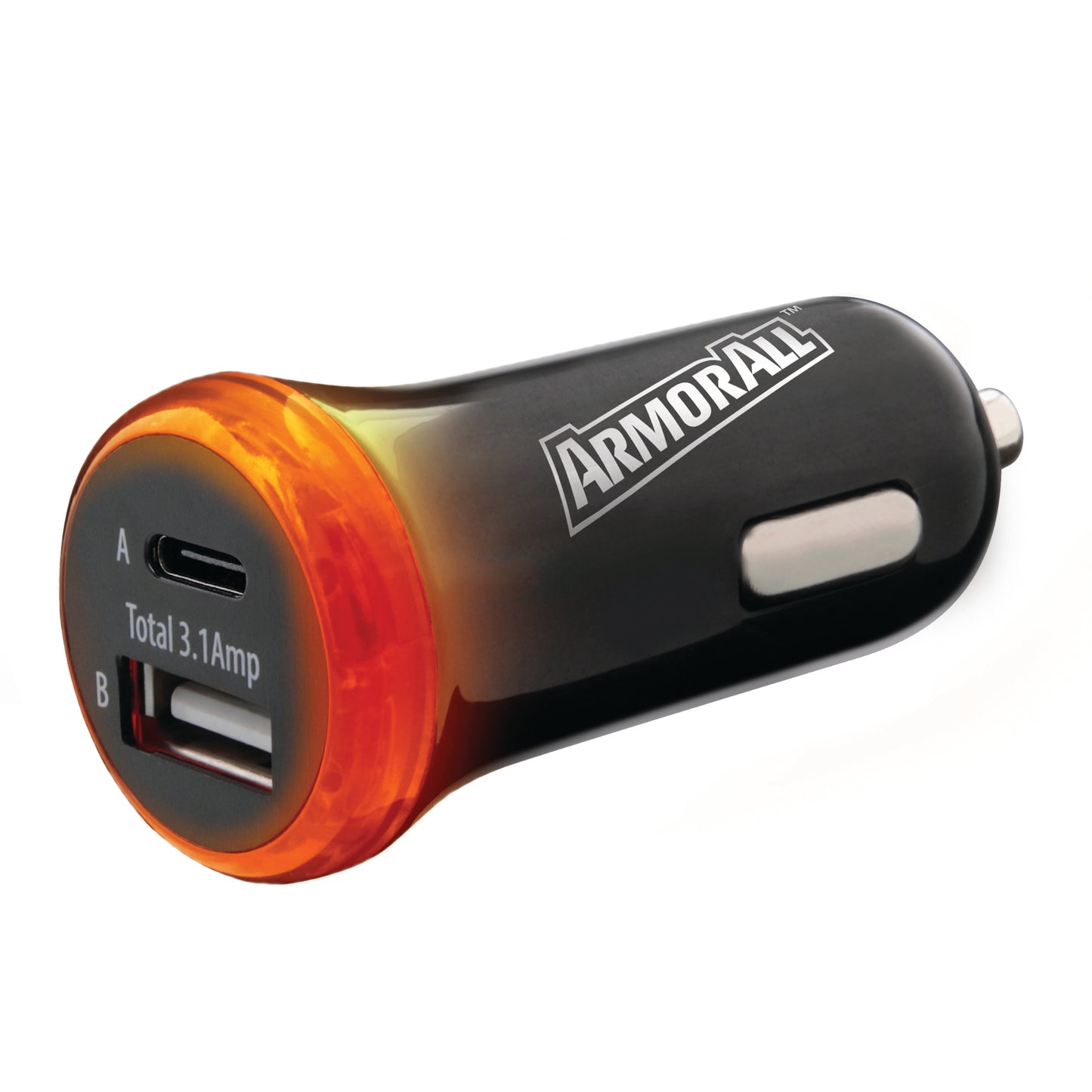 2-Port Type-C and USB-A Car Charger, 3.1 Amp, LED Light