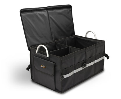 Heavy Duty Collapsible Aluminum Handle Trunk Organizer, Car Trunk Cargo Storage, 3 Compartments, Non-Slip Base