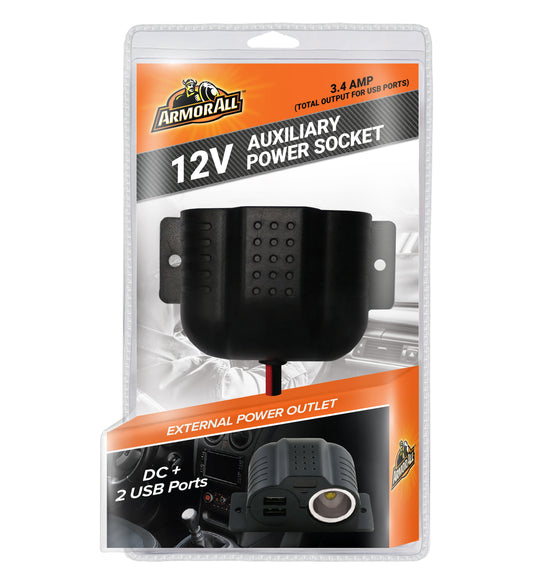 Armor All 12V Auxiliary Power Socket with Dual USB-A, LED Indicator, GPS & Smartphone Connectors
