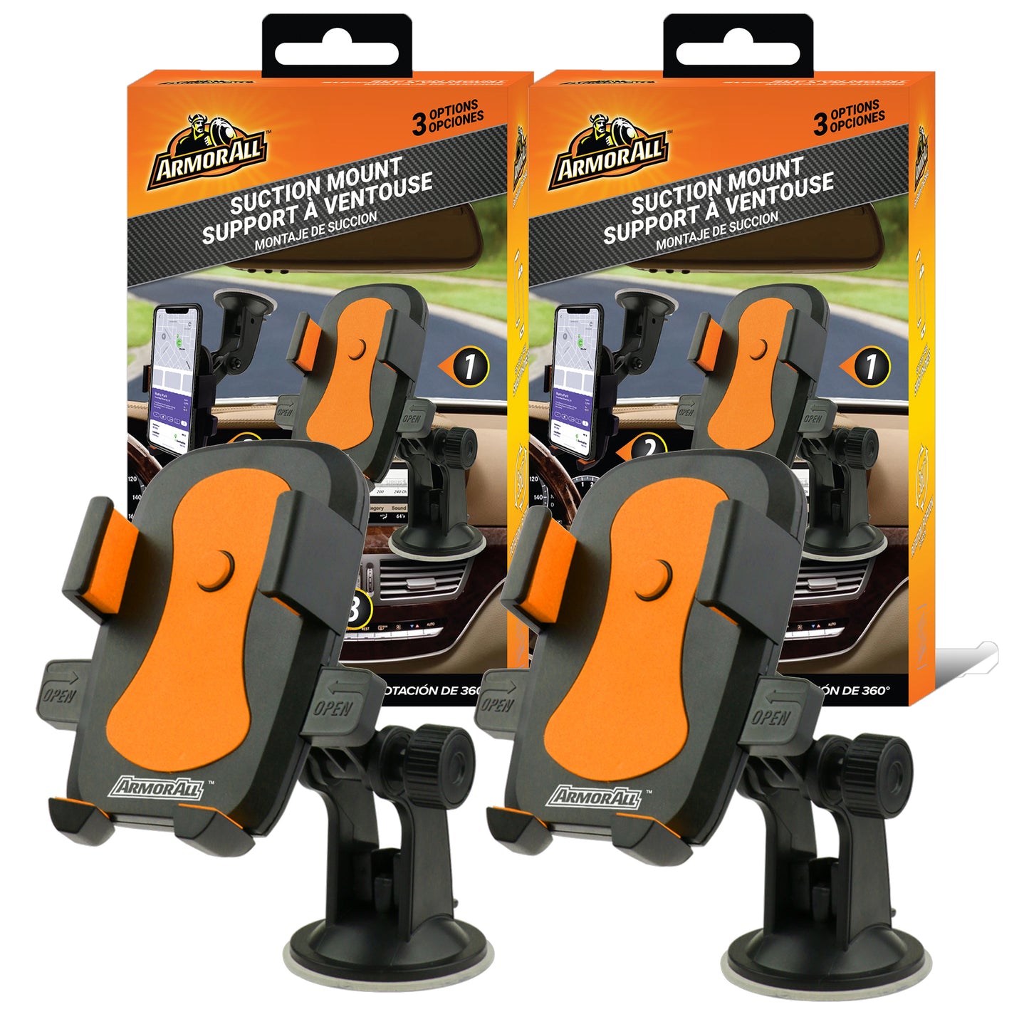 2-Pack Universal Smartphone Mount with Dashboard, Windshield and Air Vent Mounting System